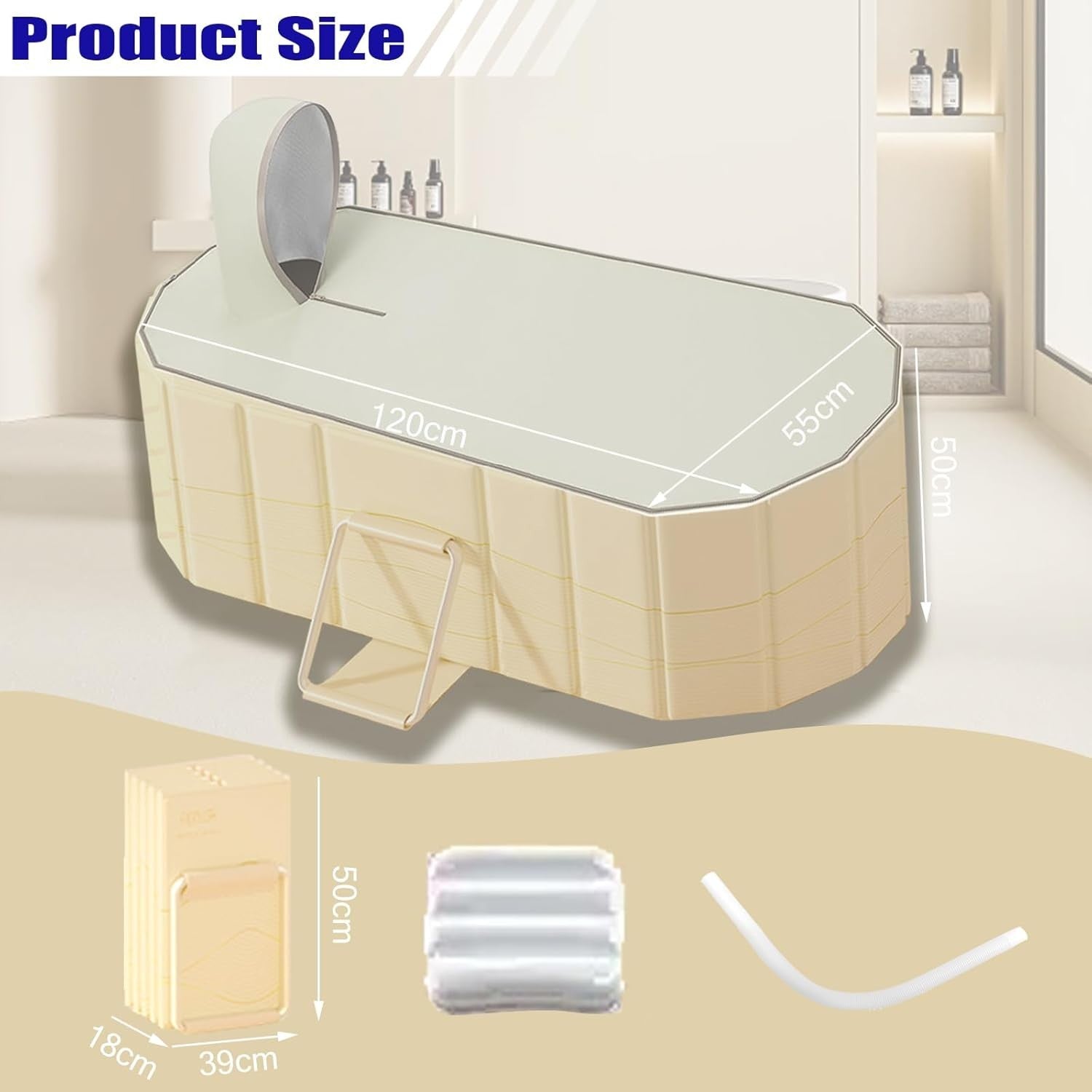 Portable Foldable Bathtub 120x55cm Adult Spa Bath Tub Insulated Lid & Seat