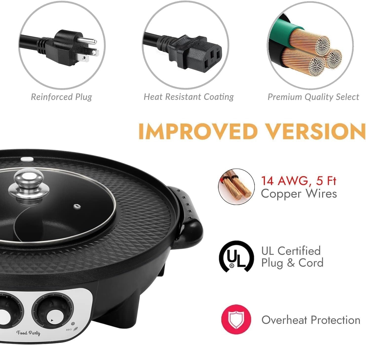Electric Hot Pot BBQ Grill 2-in-1 2200W | Dual Control Shabu Shabu Cooker 50cm