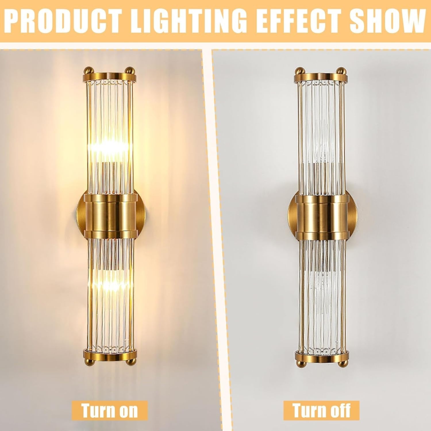Gold Glass Wall Sconce LED Light Vintage Modern Lamp for Bedroom Bath