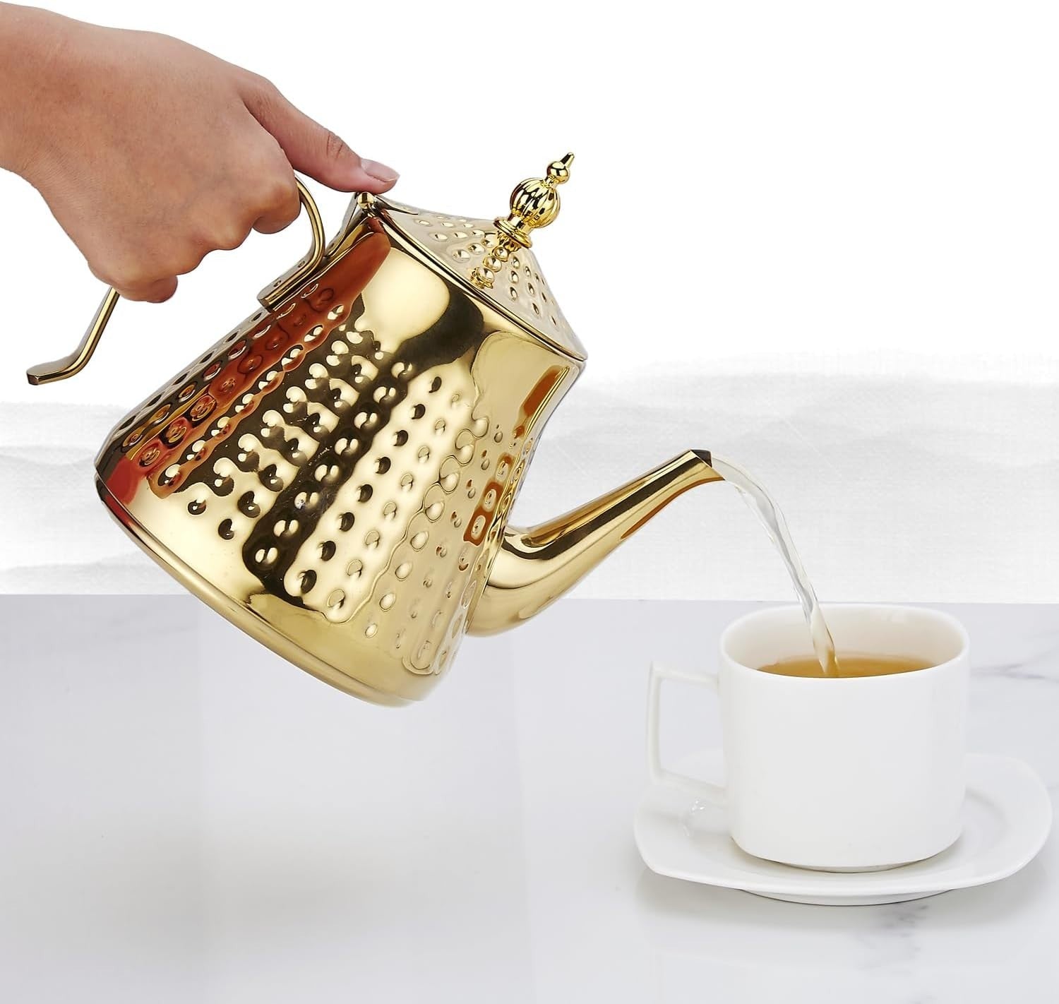 1.2L Gold Stainless Steel Teapot with Infuser Hammered Tea Pot 5 Cup
