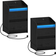 LED Bedside Tables Set of 2 with USB Ports & Power Outlets – Modern Nightstands
