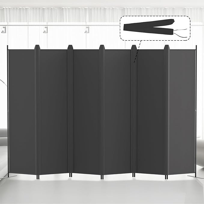 6-Panel Folding Room Divider 6ft Dark Grey Privacy Screen Wall Partition