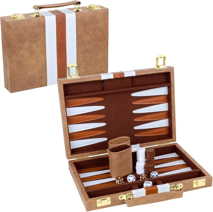 Backgammon Set 11 Inch PU Leather Case Portable Travel Board Game 2 Players