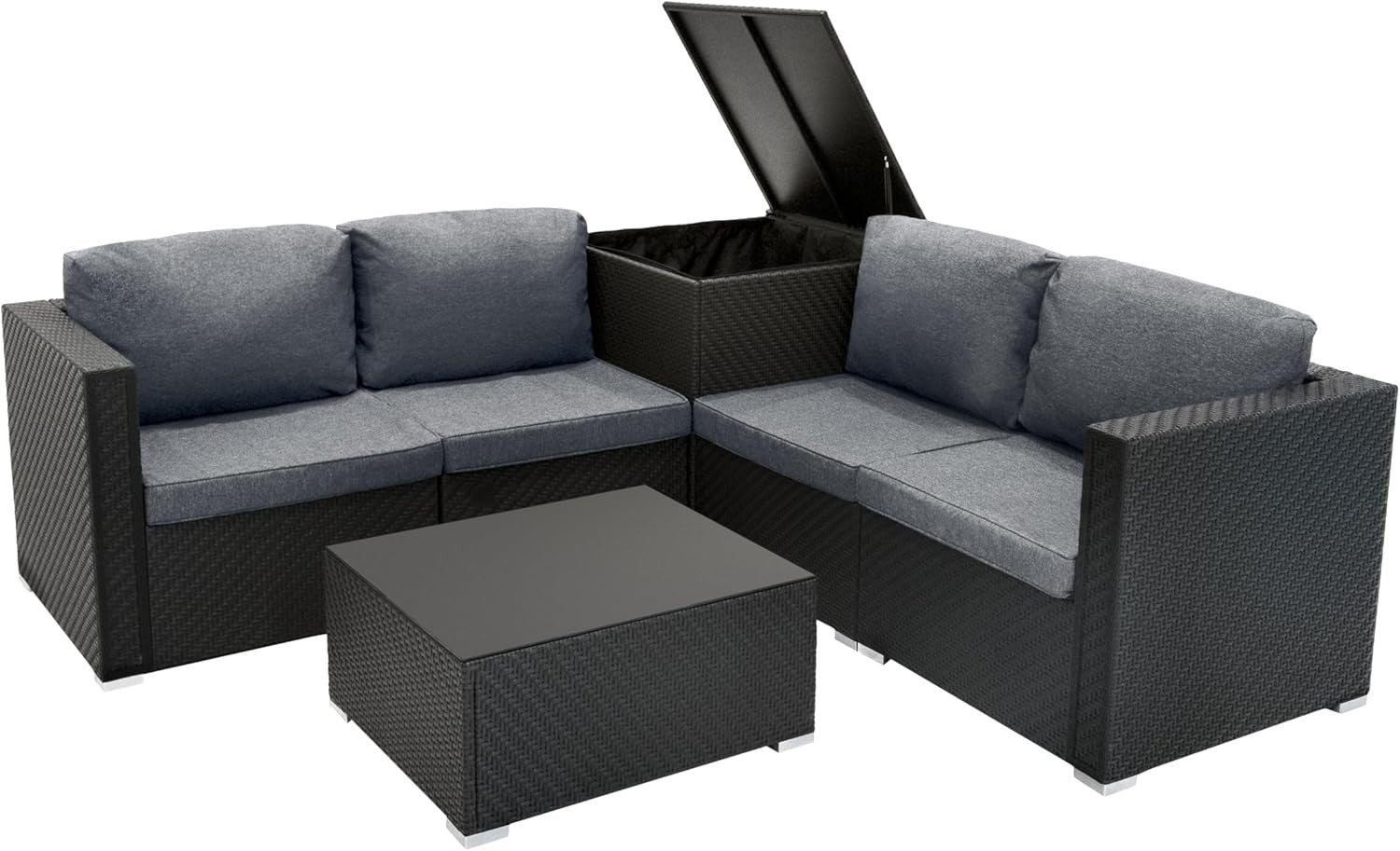 Rattan Garden Furniture Set 6pc Black Outdoor Sofa Table Storage Cover
