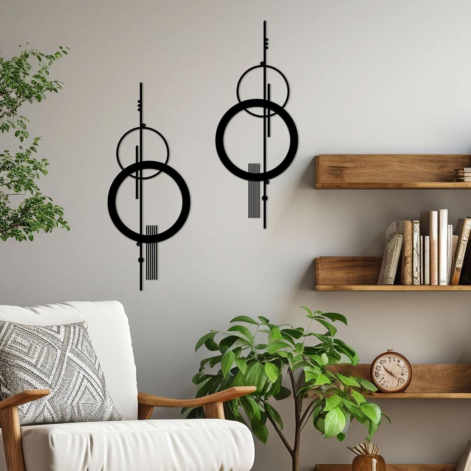 2Pcs Metal Abstract Wall Art – Modern Minimalist Geometric 15.7x6.3in