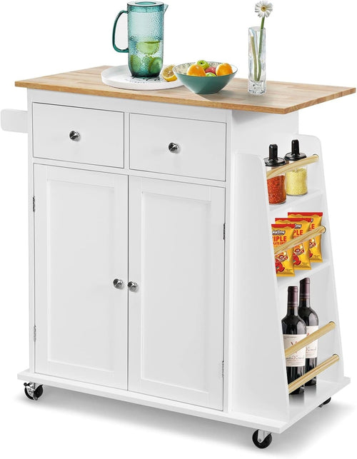 Kitchen Island Trolley with 2 Drawers & Spice Rack White 88x45x90cm