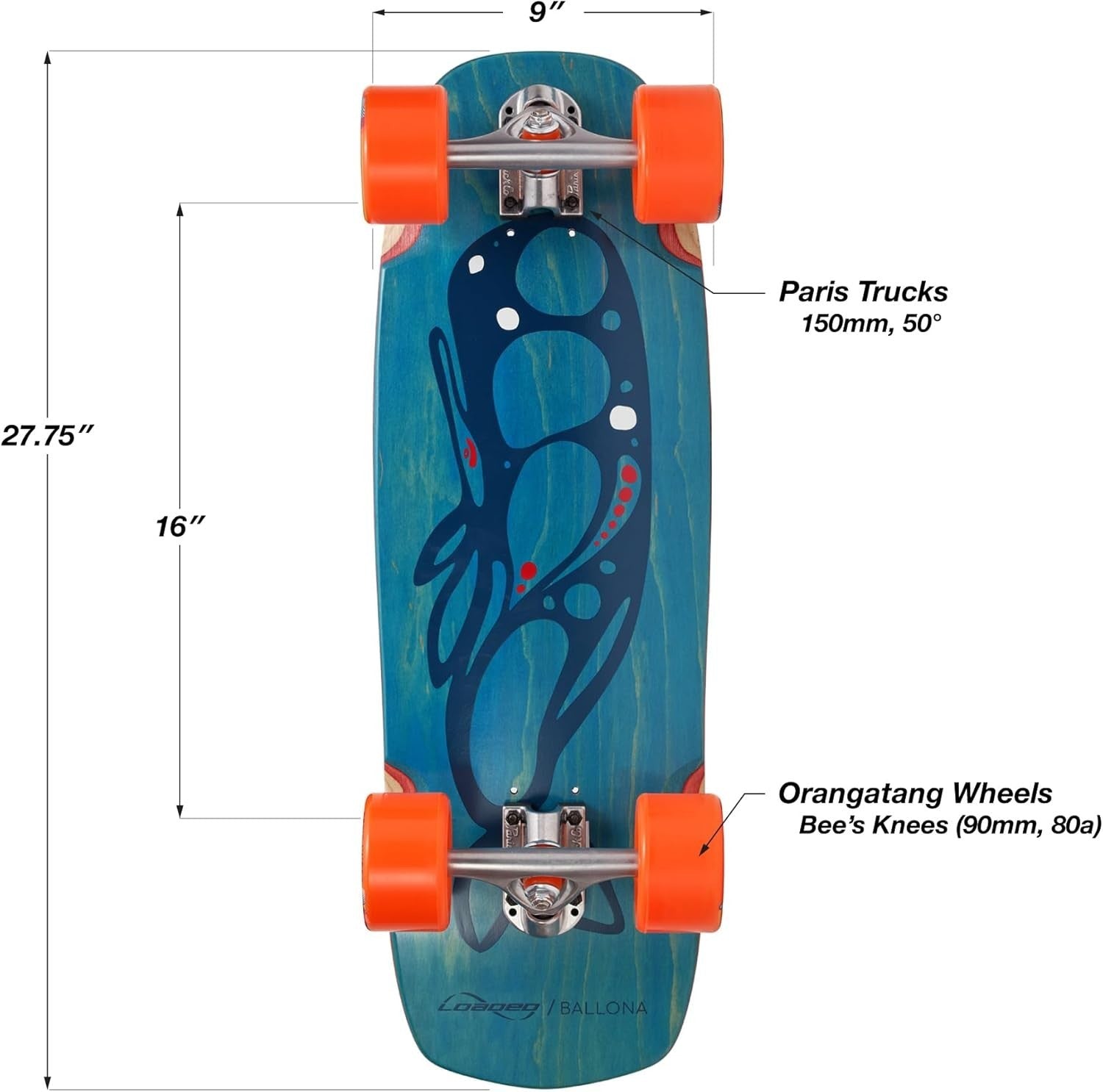 Mini Cruiser Longboard 27.75" × 9" Maple Wood Moby Complete