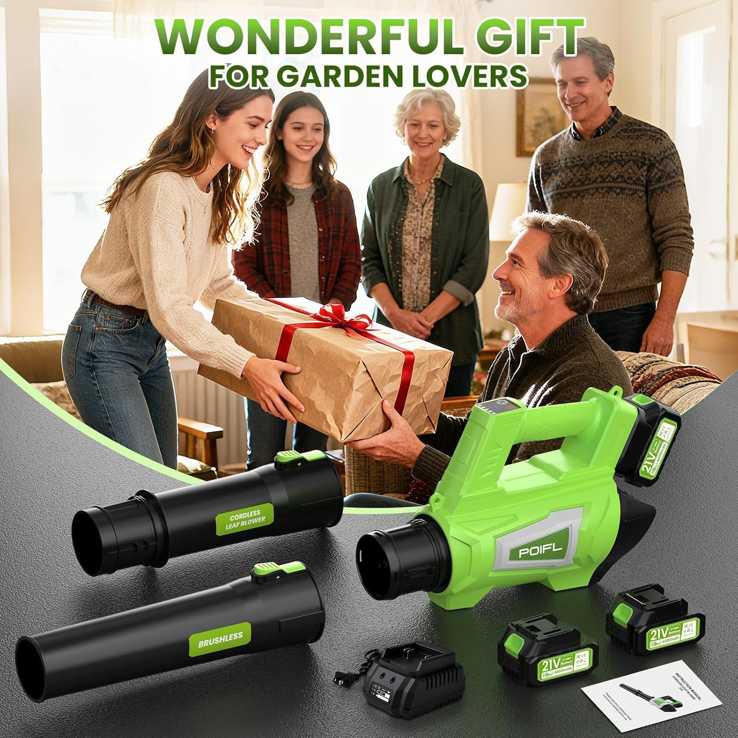 Cordless Leaf Blower 21V Dual Battery Brushless 6 Speed 245km/h Turbo