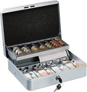Lockable Cash Box Coin Counter Tray Money Storage Case Silver Steel