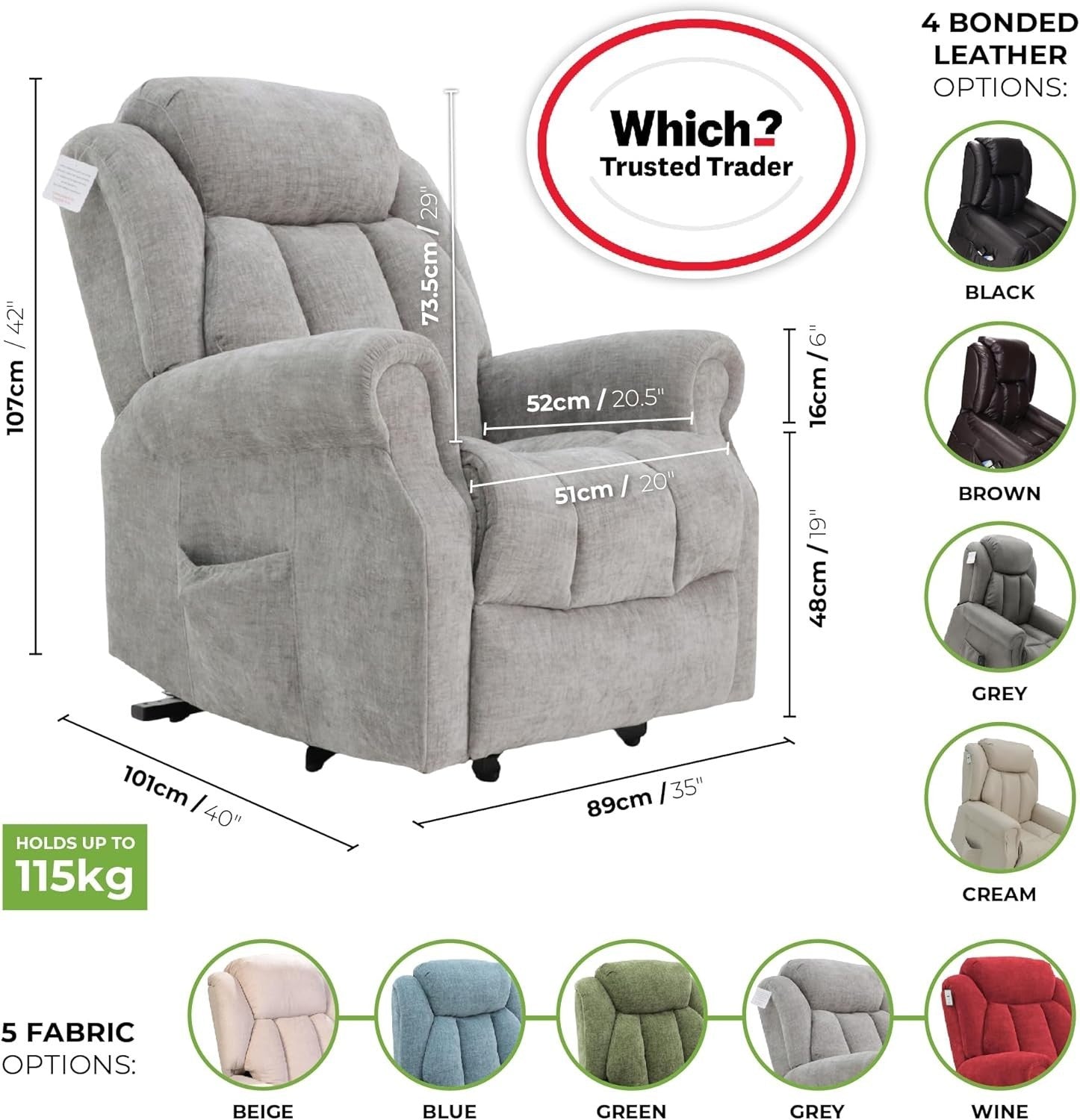 Dual Motor Lift Recliner Chair Heat Massage Fabric Riser Mobility Support Grey