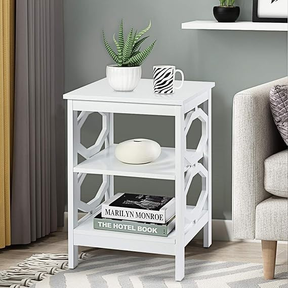 White 3-Tier Bedside Table with Shelves | Modern Narrow Nightstand Storage Unit