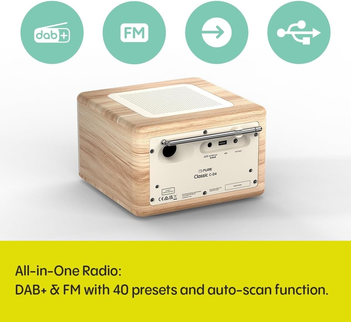 Compact DAB+ CD Radio Bluetooth 5.3 USB AUX Alarm Clock Remote