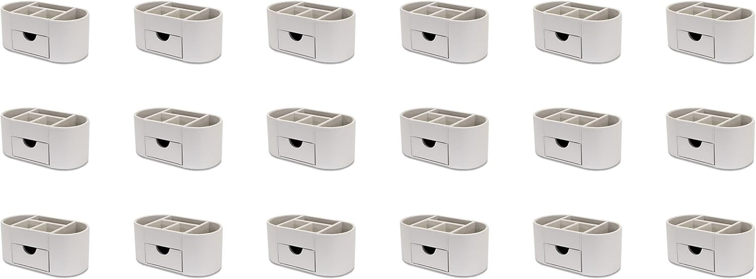 Faux Leather Desk Organiser with Drawer 6 Compartments Office Tidy