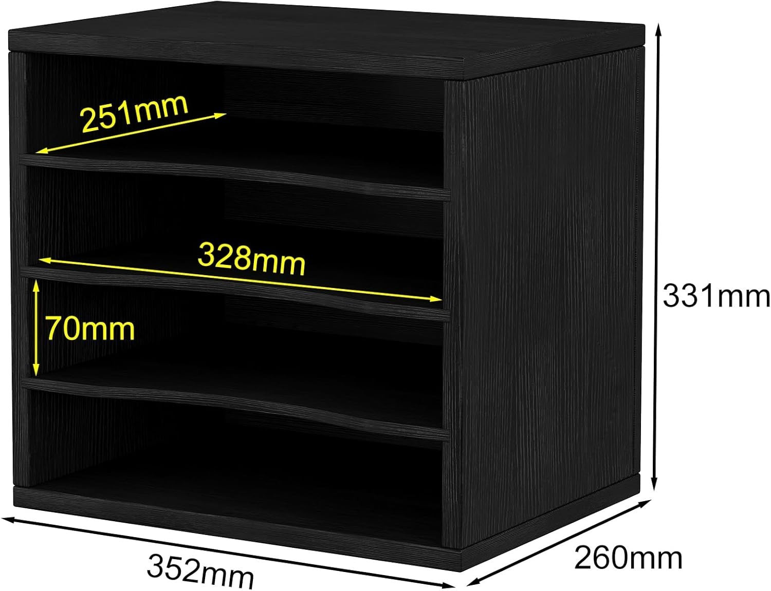 4 Tier A4 Desk File Organizer Wooden Paper Tray Magazine Rack Black