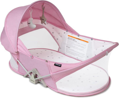 Portable Baby Travel Bassinet Crib with Mattress Foldable Cot & Canopy Pink
