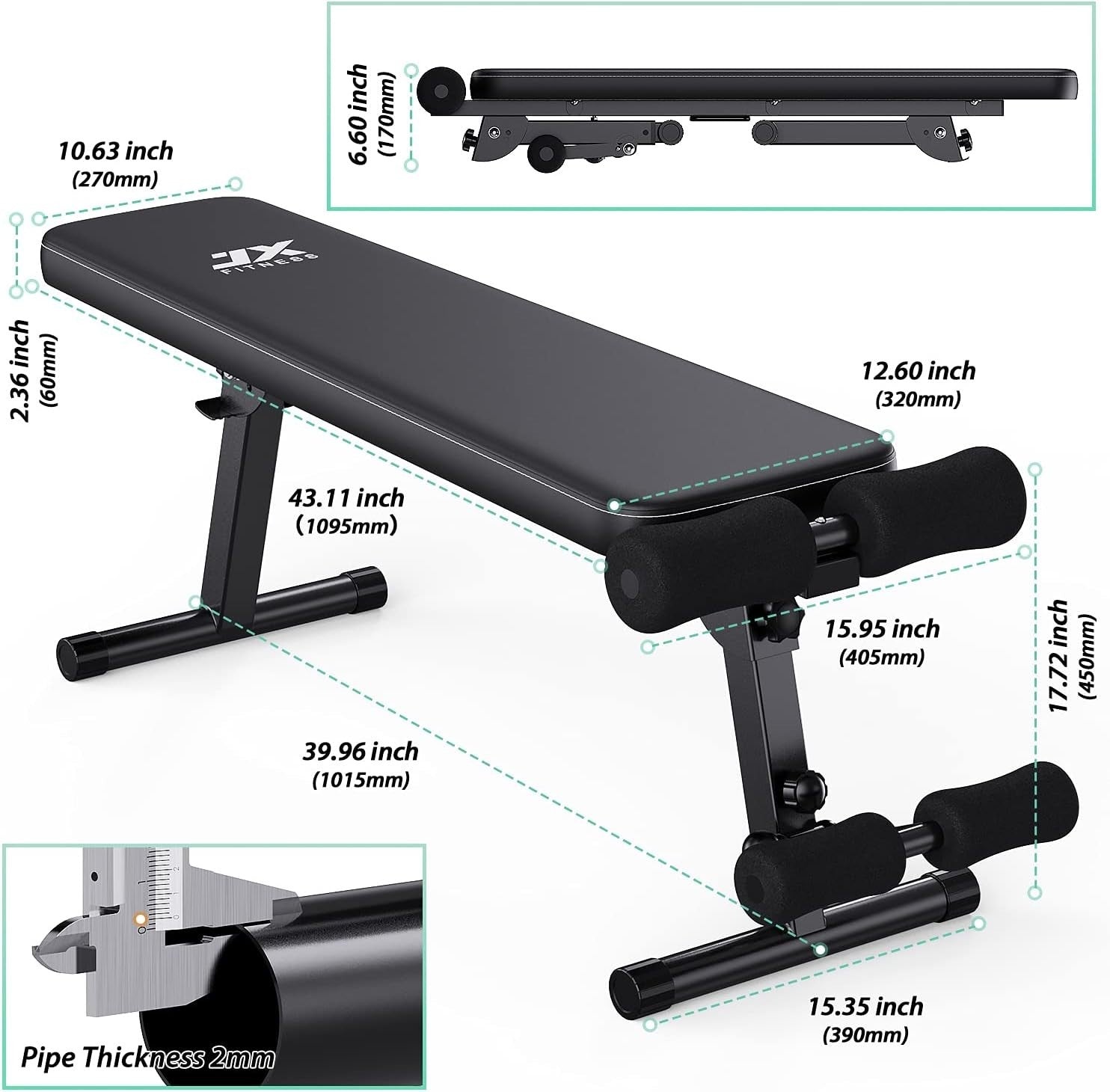 Foldable Adjustable Workout Bench 600lb Flat Sit-Up Home Gym