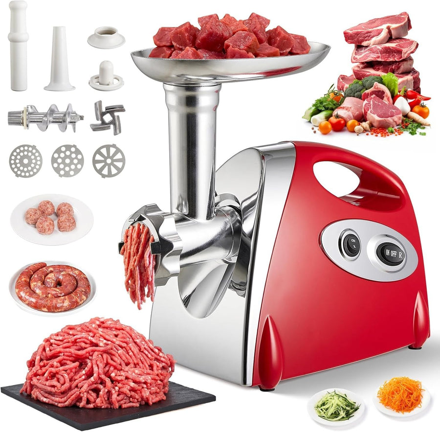 2800W Electric Meat Grinder Meat Mincer Sausage Maker 3 Steel Plates Red