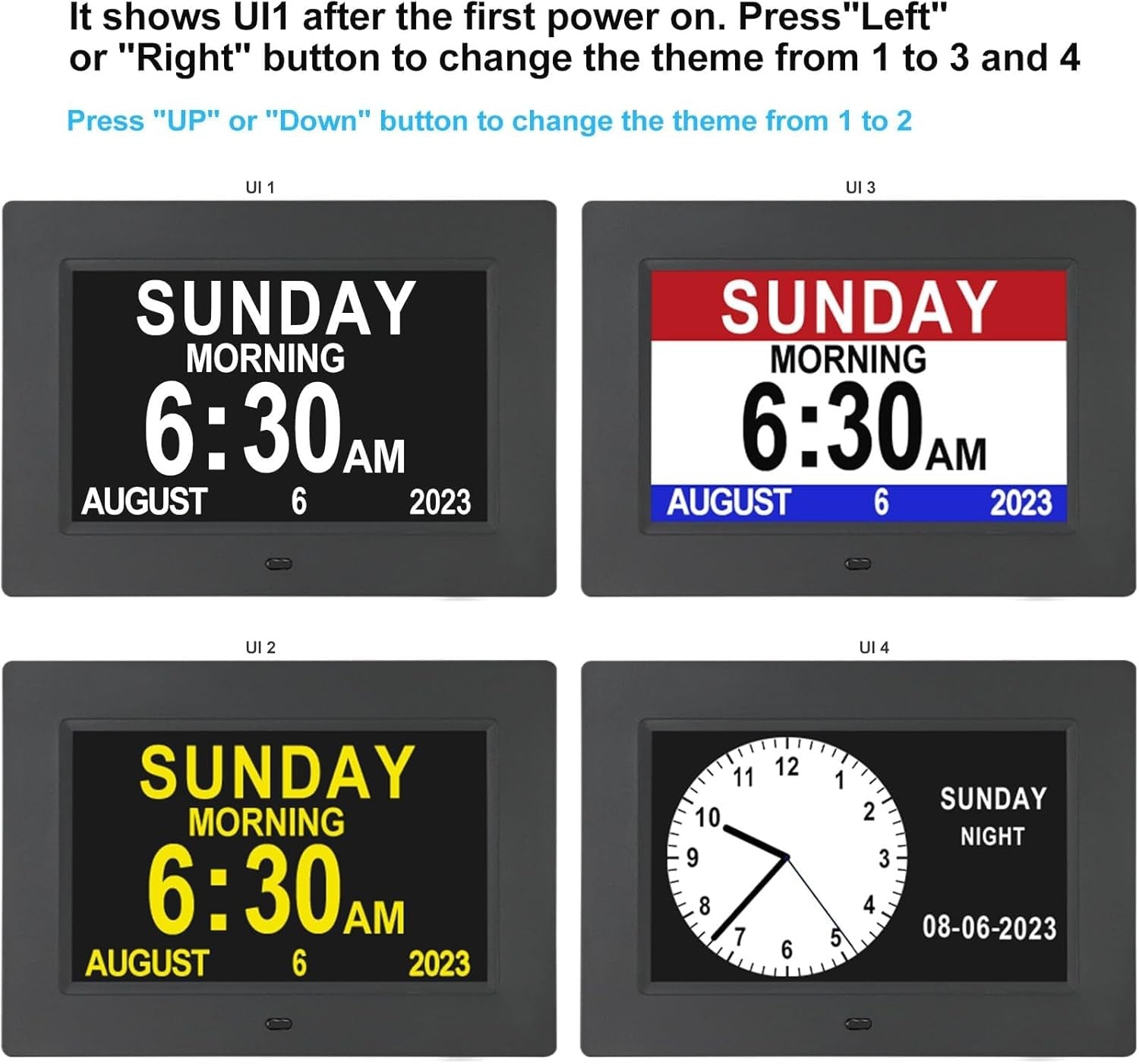 Large Digital Dementia Clock Day Date Time Display Auto Dimming 7 Inch
