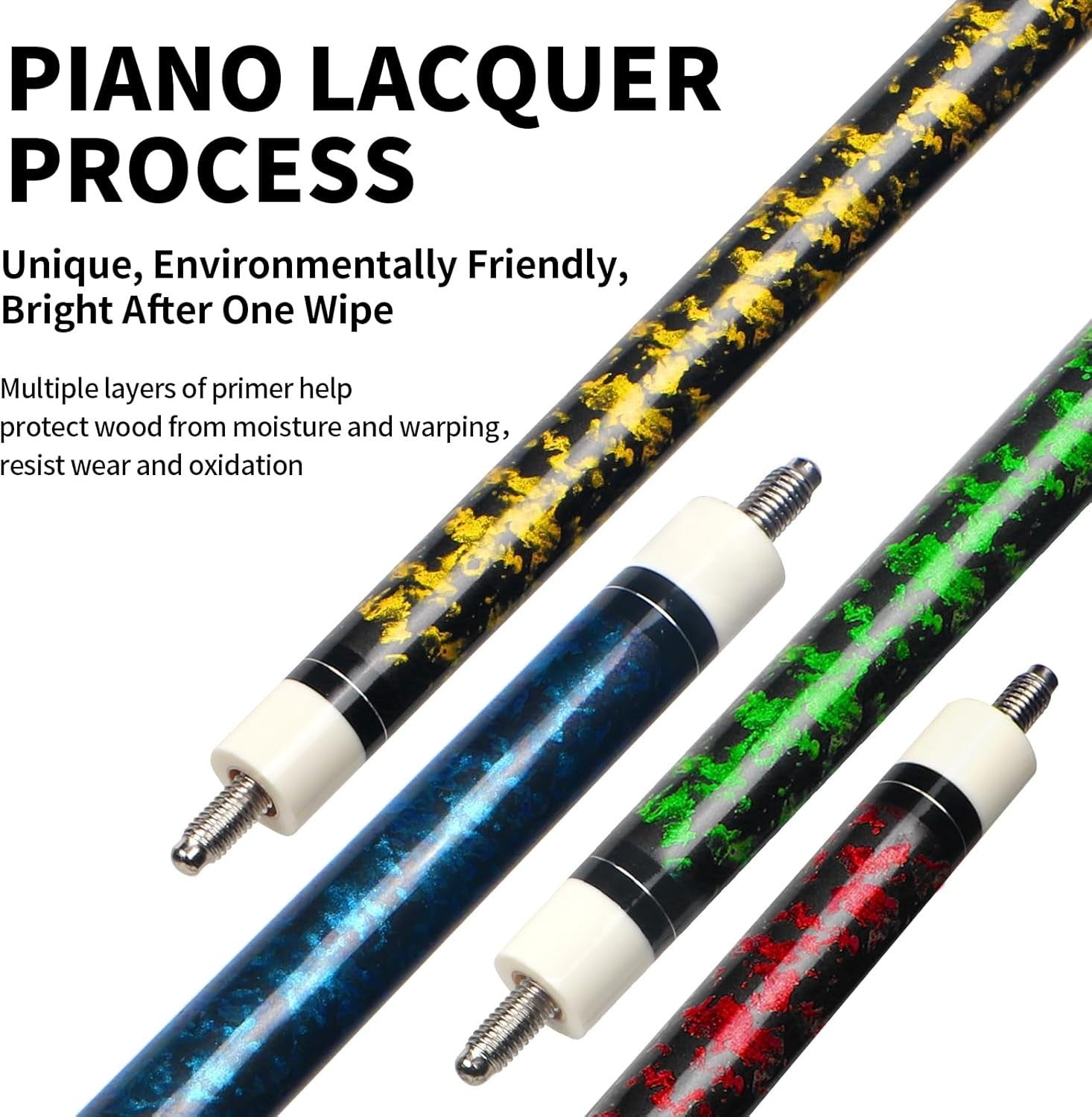 58in Pool Cue Set Canadian Maple 4 Cues 13mm Tip Leather Grip 18–21oz