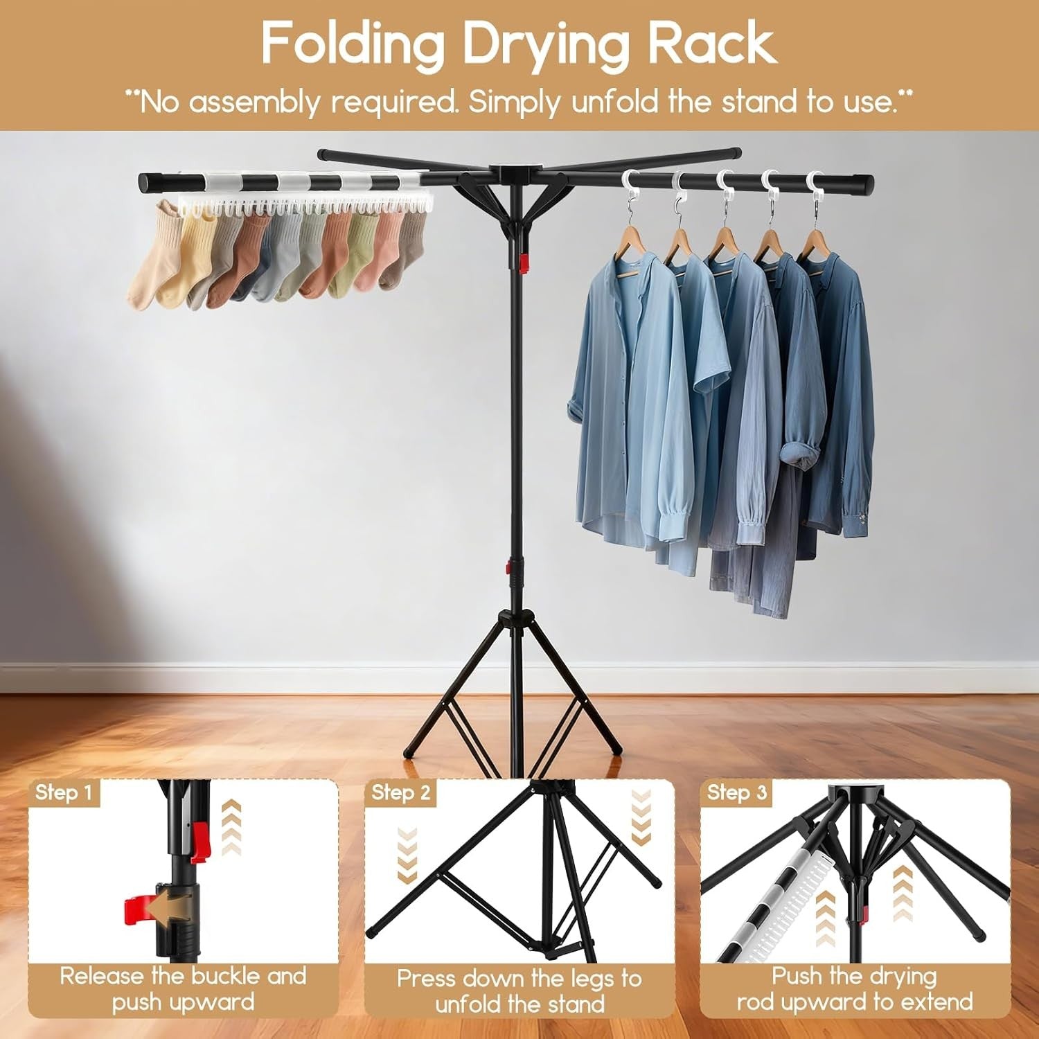 Adjustable Clothes Airer Drying Rack Folding Height Adjustable Space Saving
