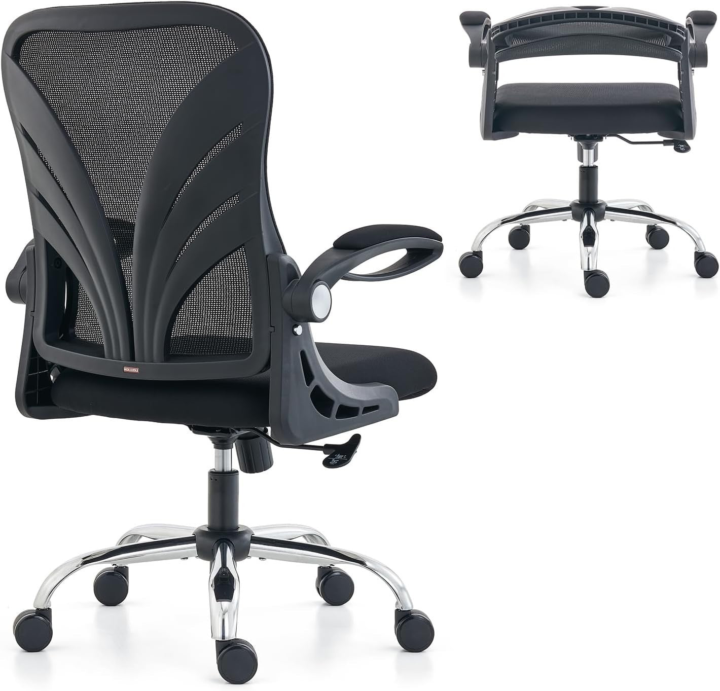Ergonomic Folding Office Chair Mesh Back Lumbar Support Widen Seat Black