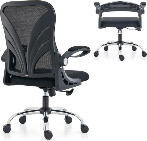 Ergonomic Folding Office Chair Mesh Back Lumbar Support Widen Seat Black