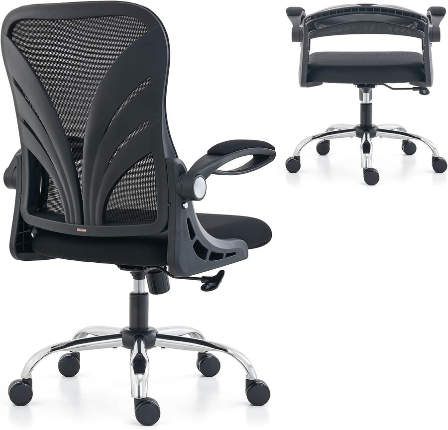Ergonomic Folding Office Chair Mesh Back Lumbar Support Widen Seat Black