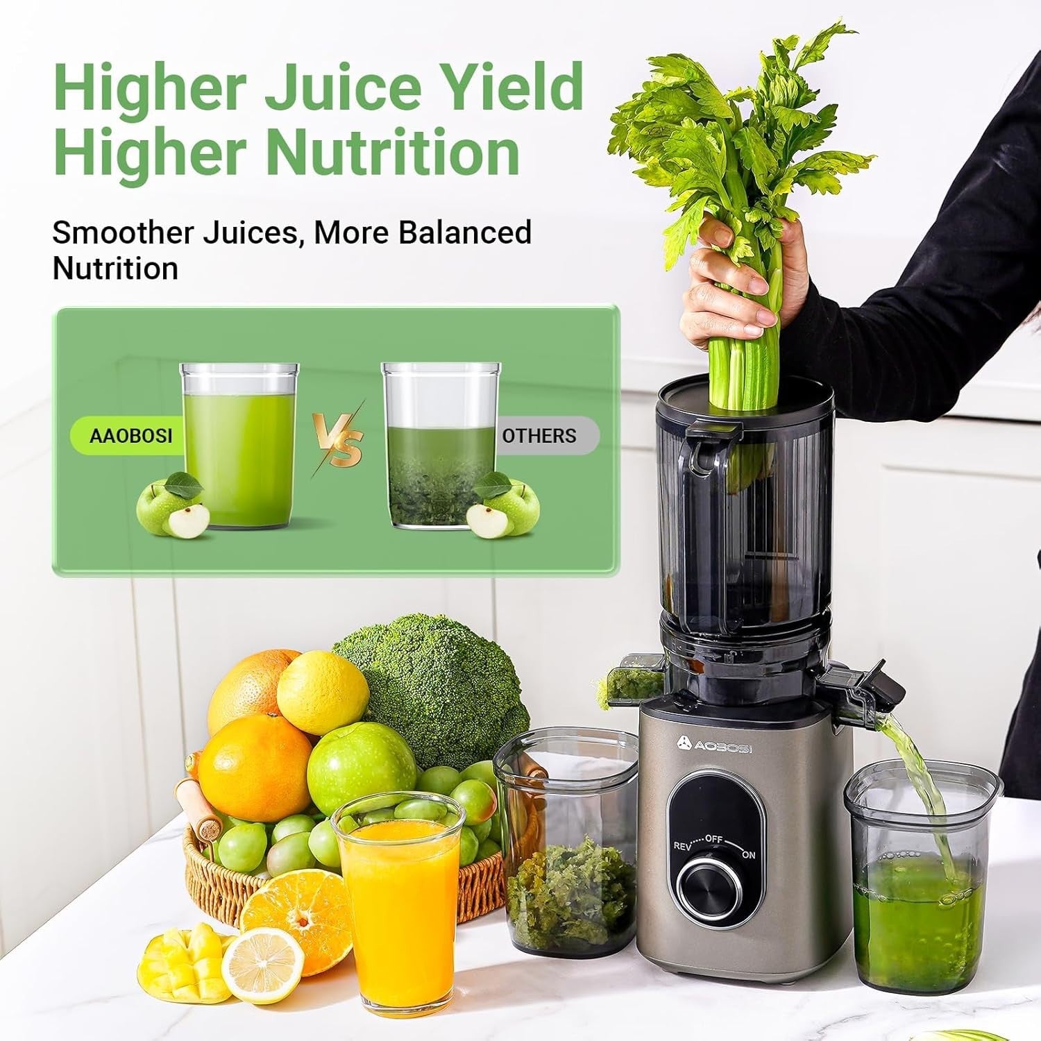 Cold Press Juicer 110mm Wide Chute Whole Fruit Slow High Yield Easy Clean