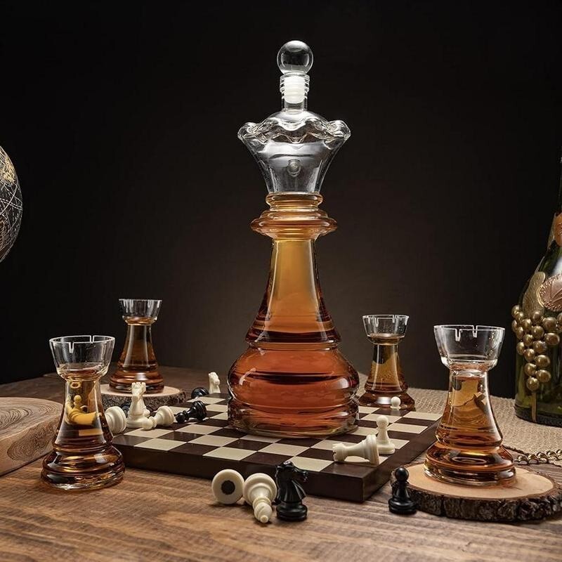 Chess Whiskey Decanter Set with Glasses & Board – Unique Gift for Men