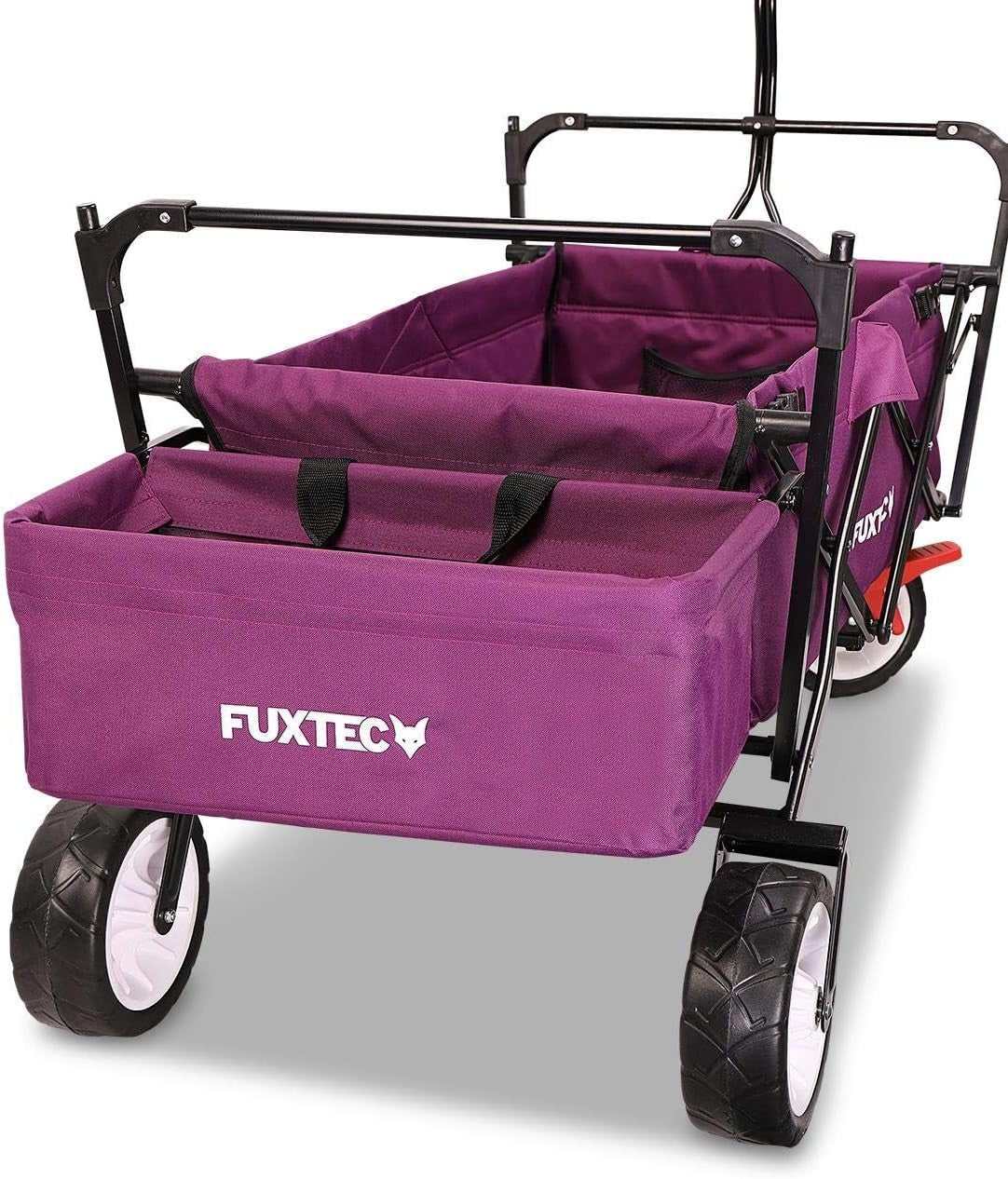 Purple Folding Wagon w/ Canopy Compact Pull Cart Garden Trolley w/ Rear Bag
