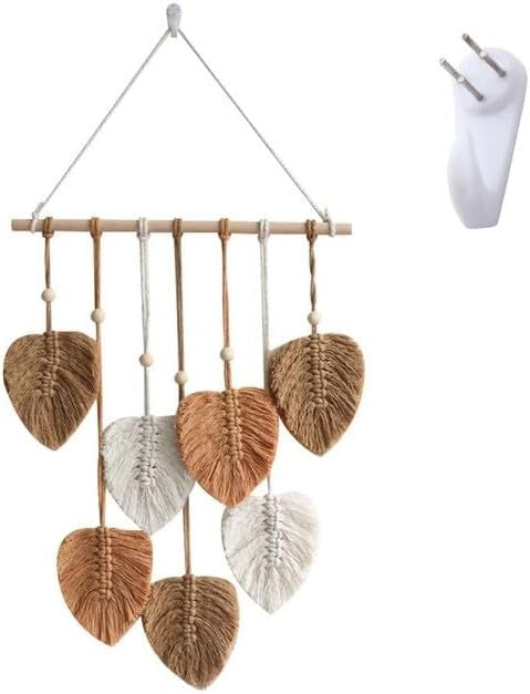 Khaki Boho Macrame Leaf Wall Hanging 40x80cm Cotton Tapestry