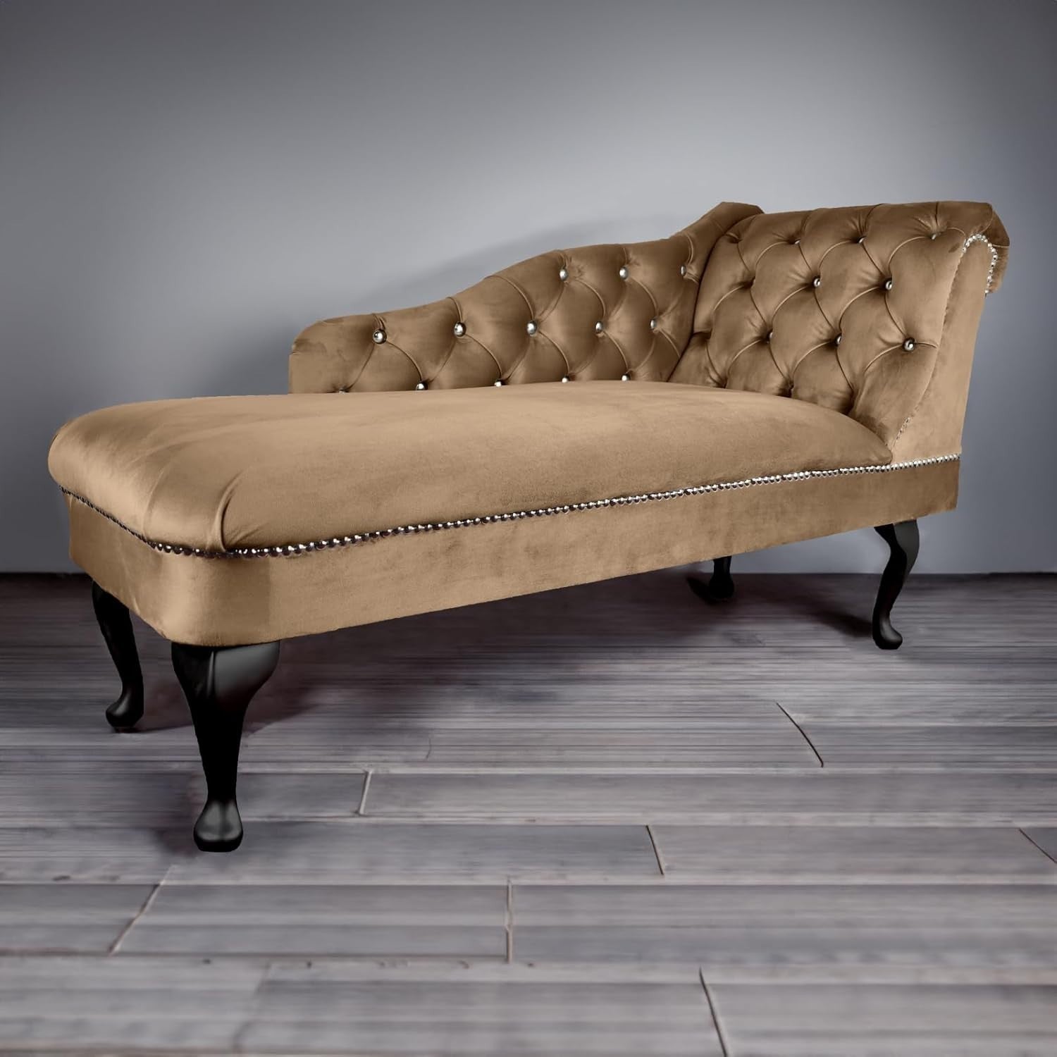 Velvet Tufted Chaise Lounge Sofa Right Hand Biscuit Accent Chair 133cm.