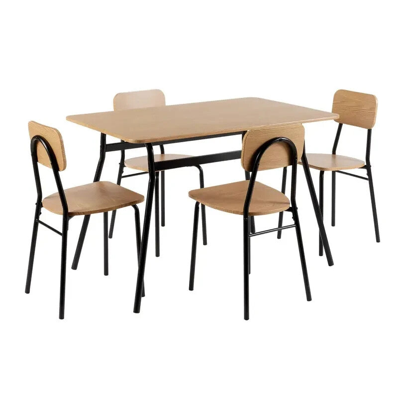 5 Piece Dining Table Set Oak MDF Top & Black Metal Frame with 4 Chairs