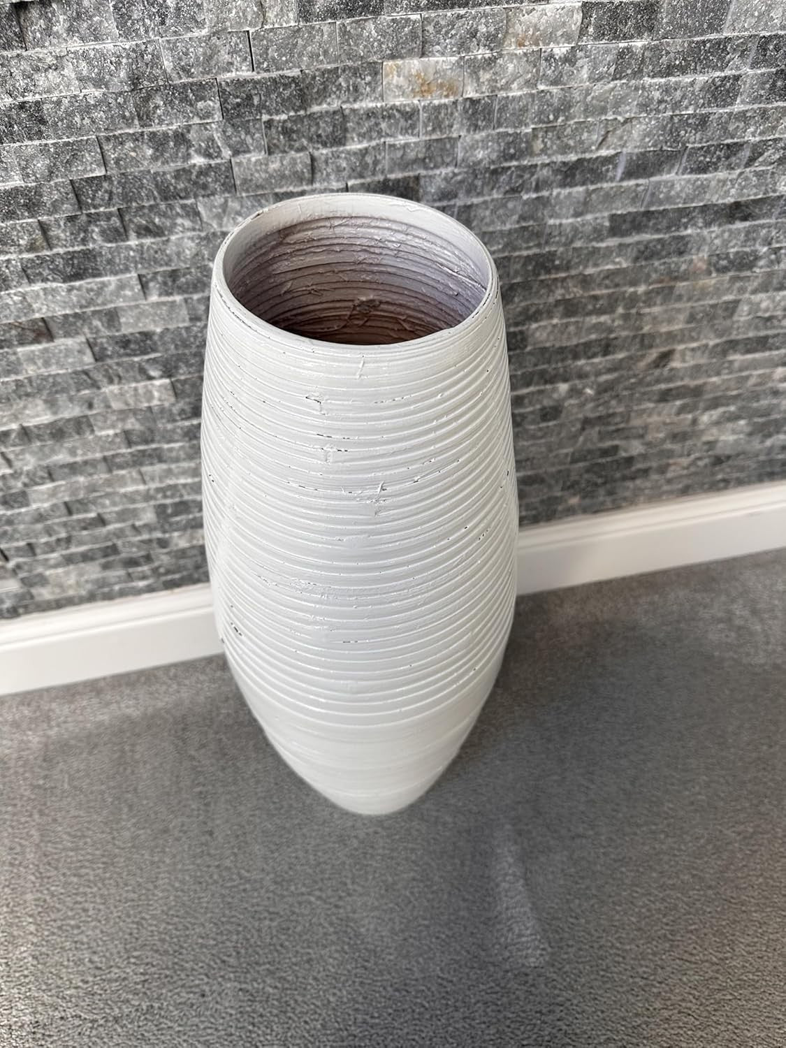 Tall Bamboo Floor Vase 60cm White Drum Shape Modern Home Decor Centrepiece