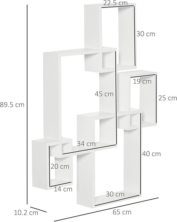 Modern Interlocking Cube Wall Shelves Floating Display Unit – White 5-Tier