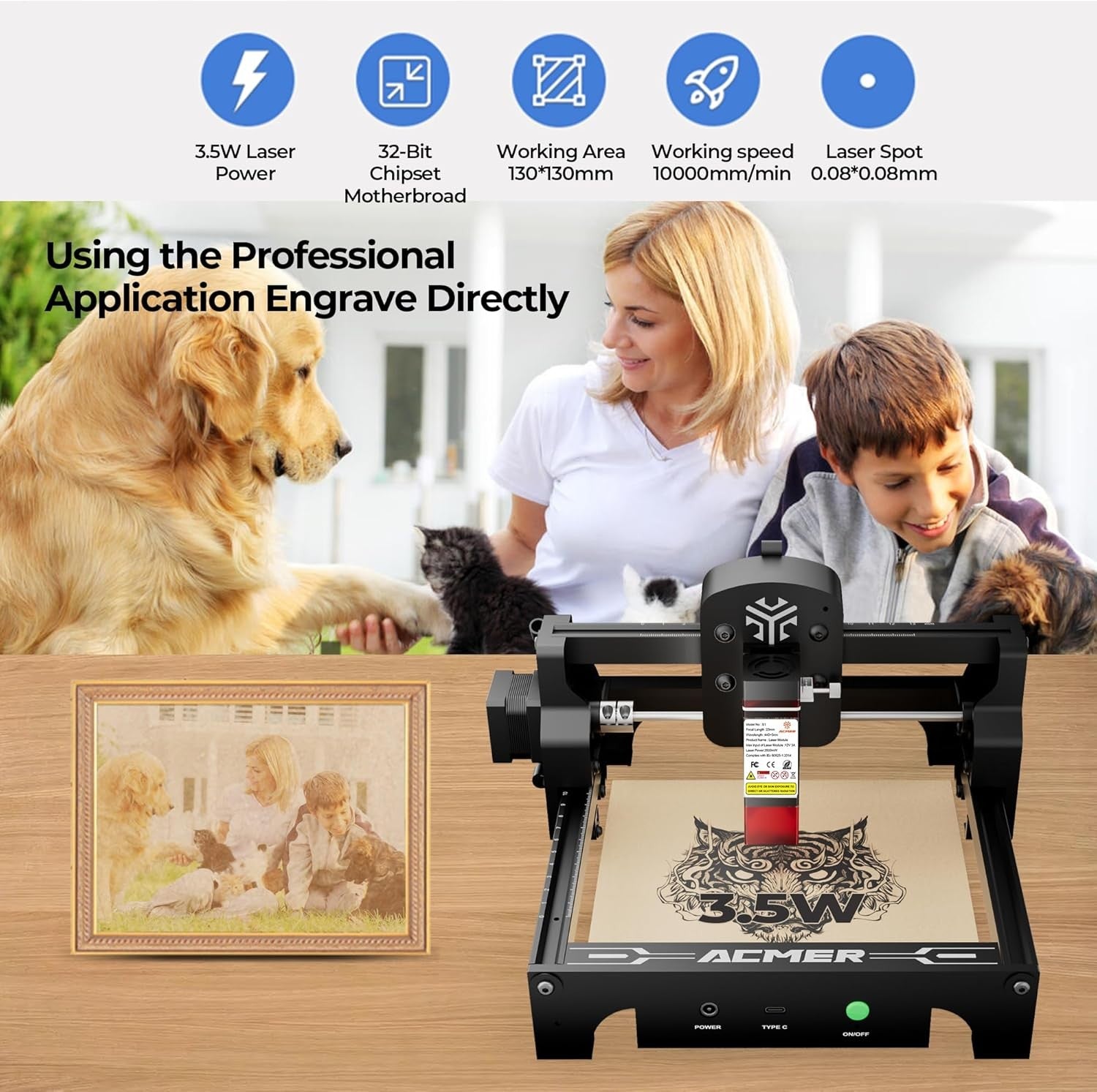 Laser Engraver Cutter 2500mW High Precision DIY Engraving Machine 130x130mm