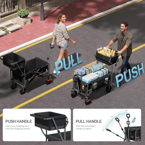 Heavy Duty Foldable Festival Trolley Push & Pull Wagon with Basket