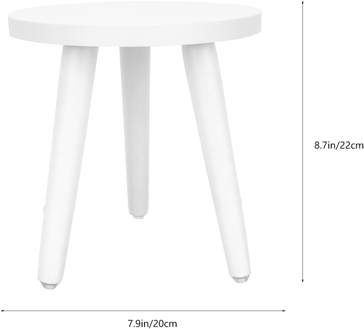 Wooden Plant Stand Indoor Flower Pot Stool Small Round Side Table White 22x20cm