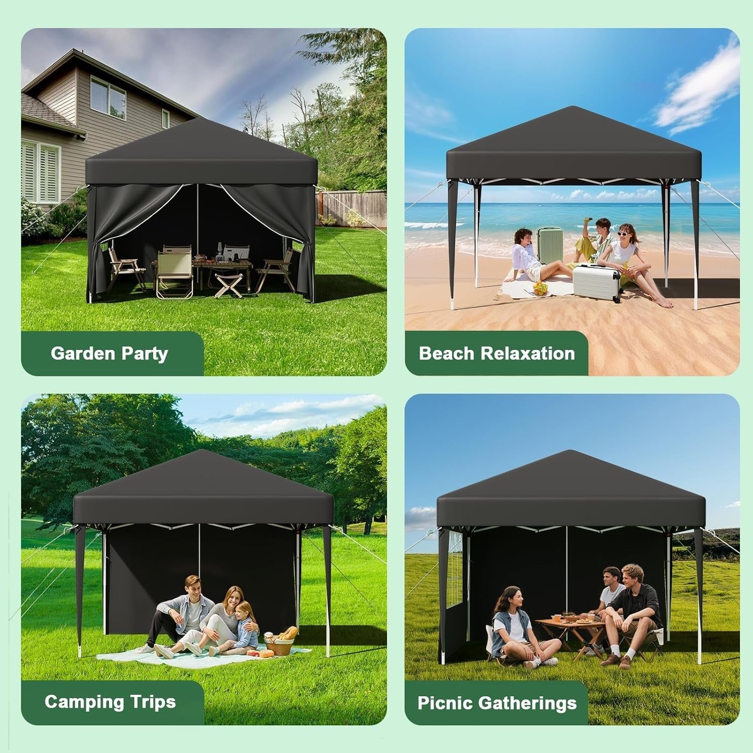 3x3M Gazebo with 4 Sides Garden Tent UV50+ Height Adjustable Event Shelter–Black