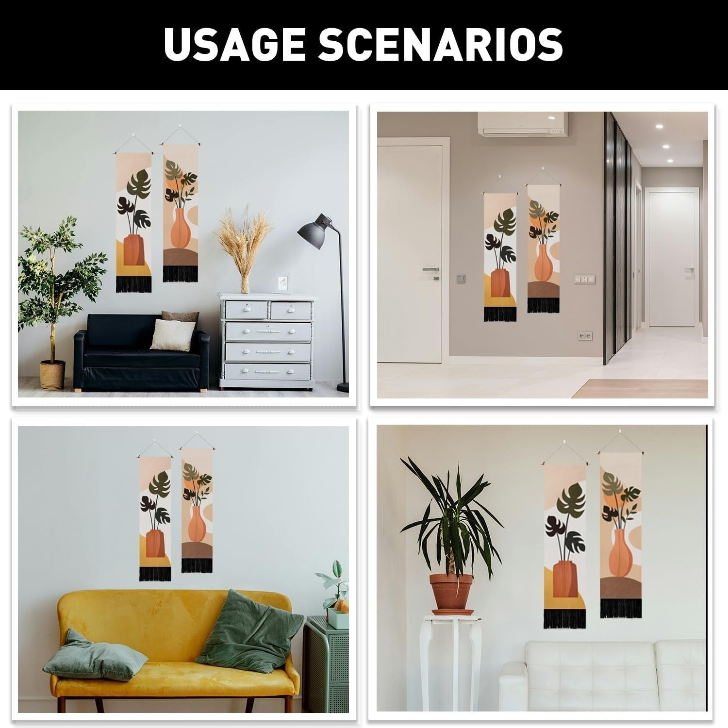 2-Pack Boho Leaves Tapestry 52"x13" Vertical Wall Decor