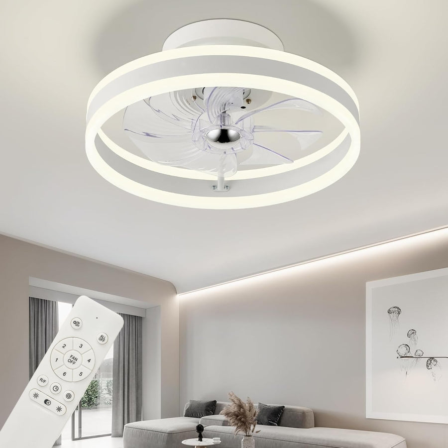 RIYNFO 16" Ceiling Fan, 6 Speeds, Dimmable 3CCT LED, Remote, Reversible