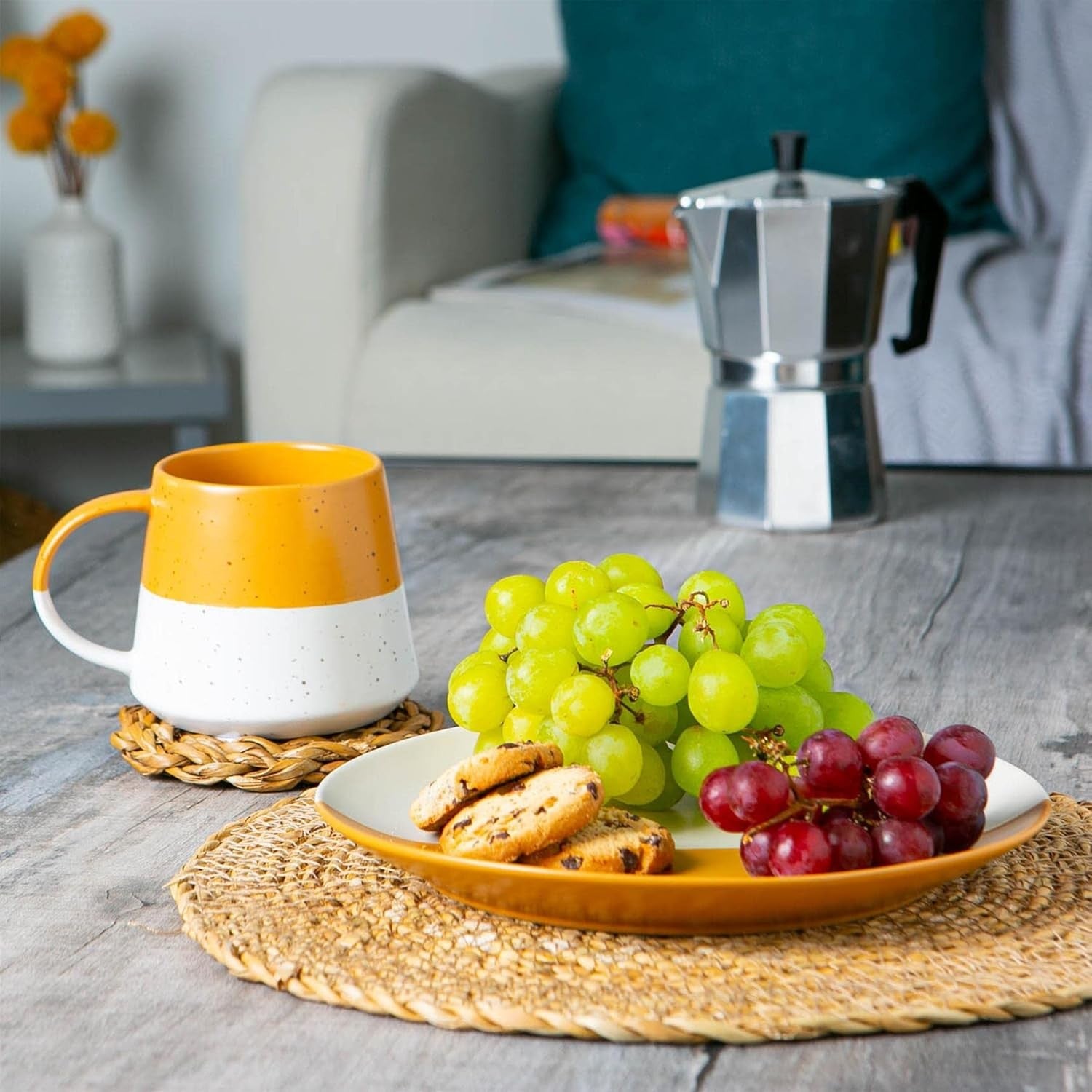 8pc Ceramic Plates & Coffee Mug Set Two Tone Dinnerware Service for 4