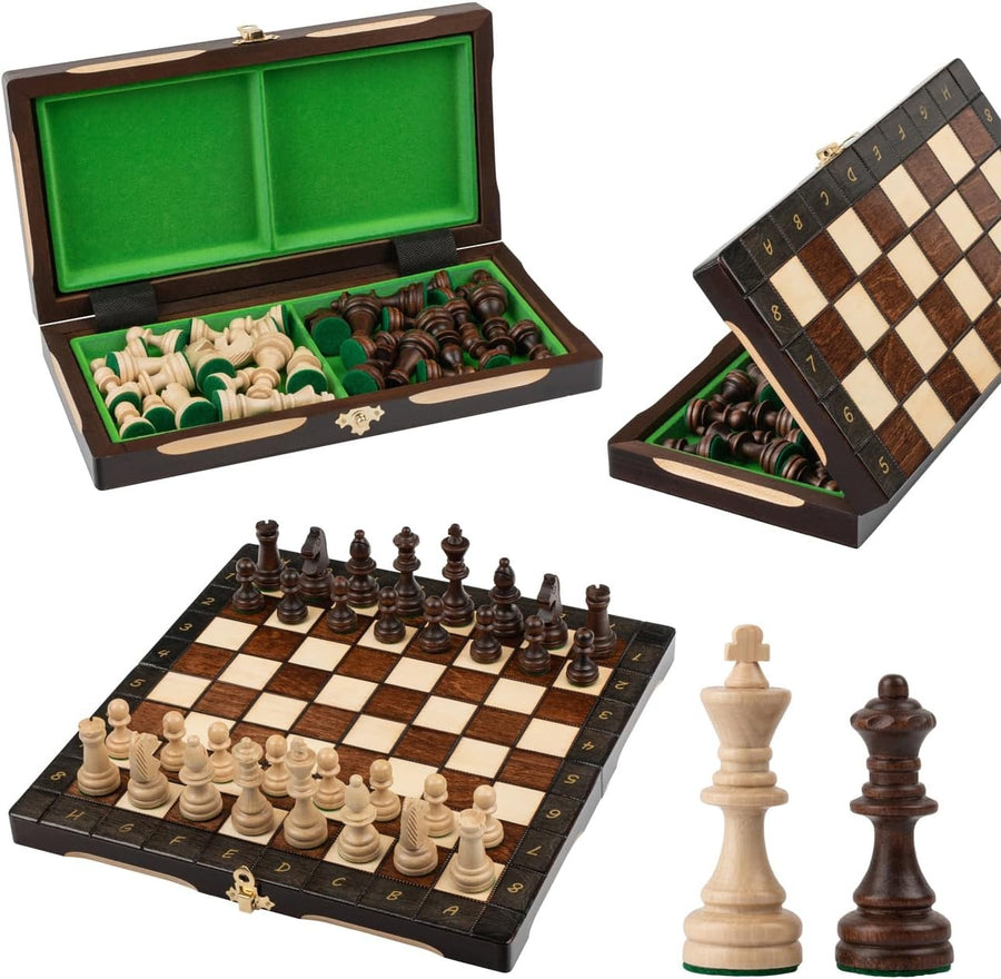 Portable Wooden Chess Set 29cm | Handcrafted Champion Board with Pieces | Travel