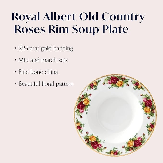 Vintage Floral Soup Plate 25cm Fine Bone China Gold Rim Tableware