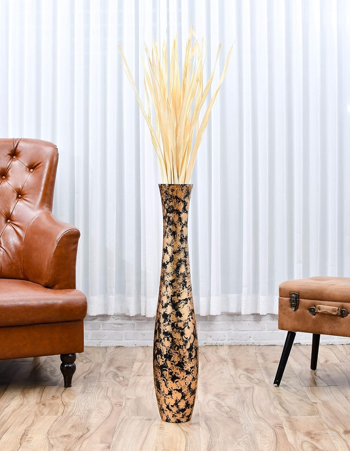 Large Gold Black Floor Vase 85cm Tall Wooden Decor for Pampas Grass