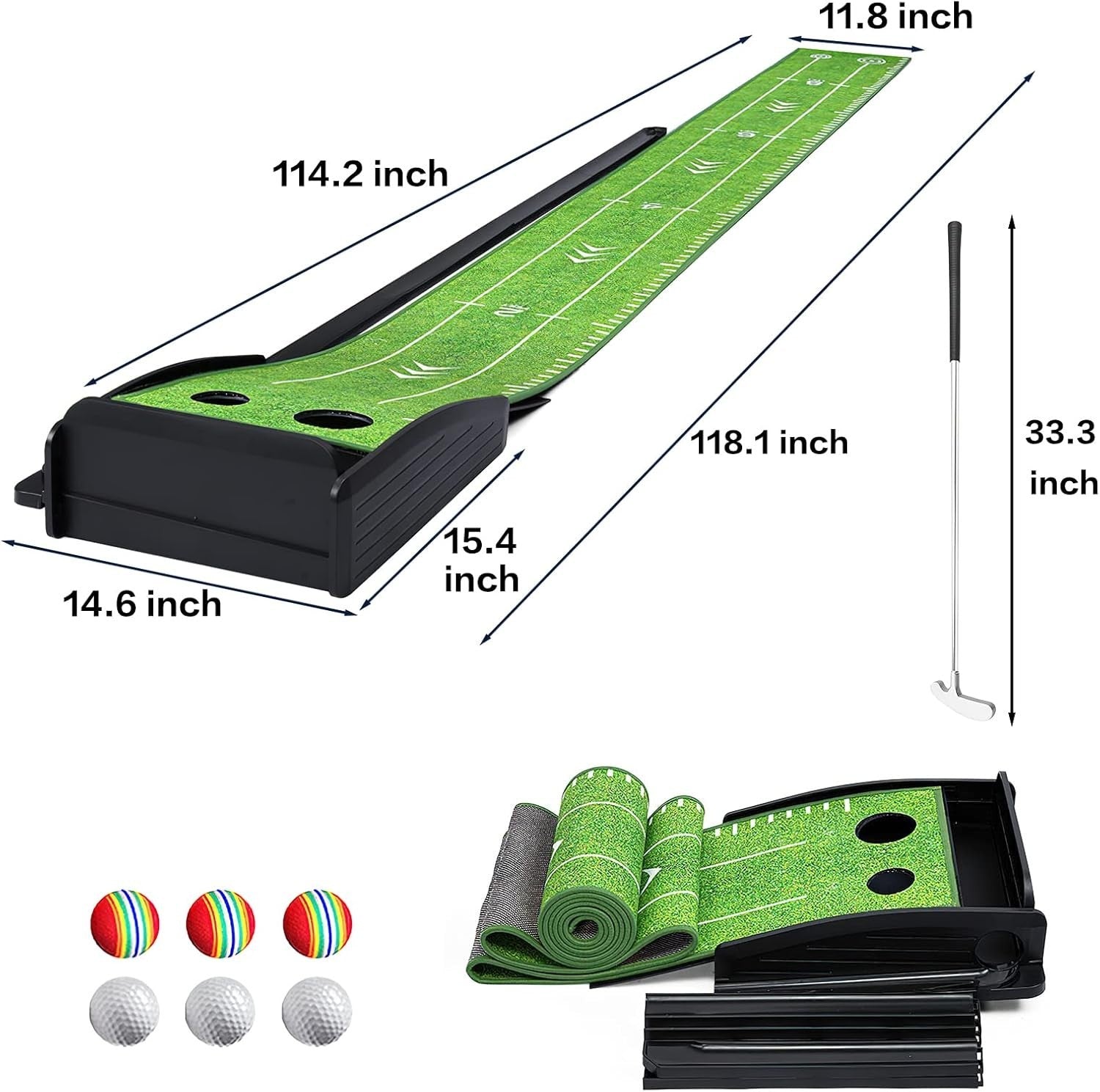 Indoor Golf Putting Mat w/ Automatic Ball Return Large Practice Green