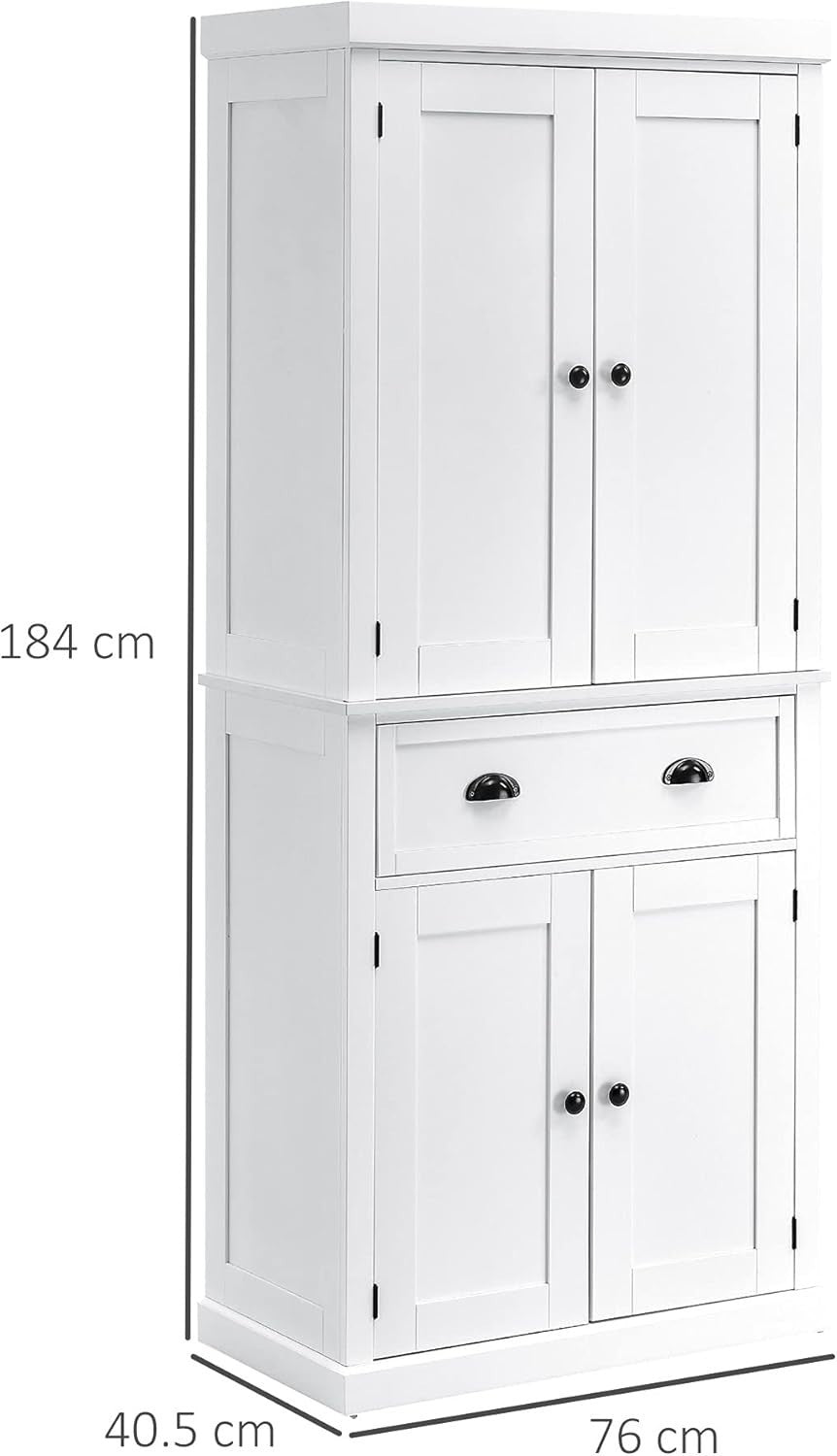 White Tall Kitchen Cupboard 184cm Pantry Storage Cabinet Shelves Drawer