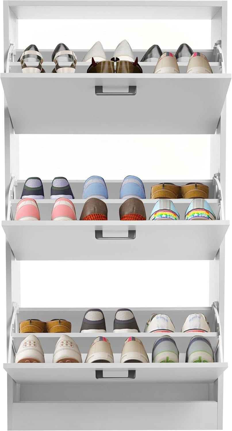 3 Drawer Shoe Cabinet with Adjustable Shelves Slim Space-Saving Storage