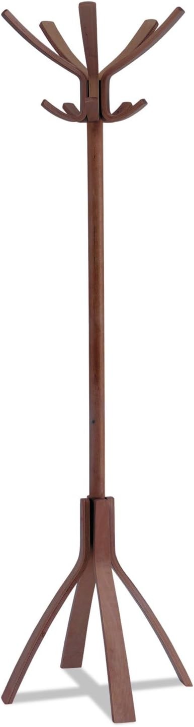 Dark Wood Coat Stand 8 Hooks Freestanding Hall Tree Rack for Entryway & Bedroom