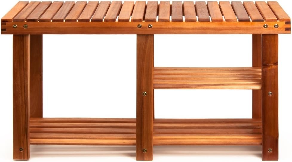 Shoe Rack with Bench, 3 Shelves, 87x45x30 cm Solid Acacia Wood Brown